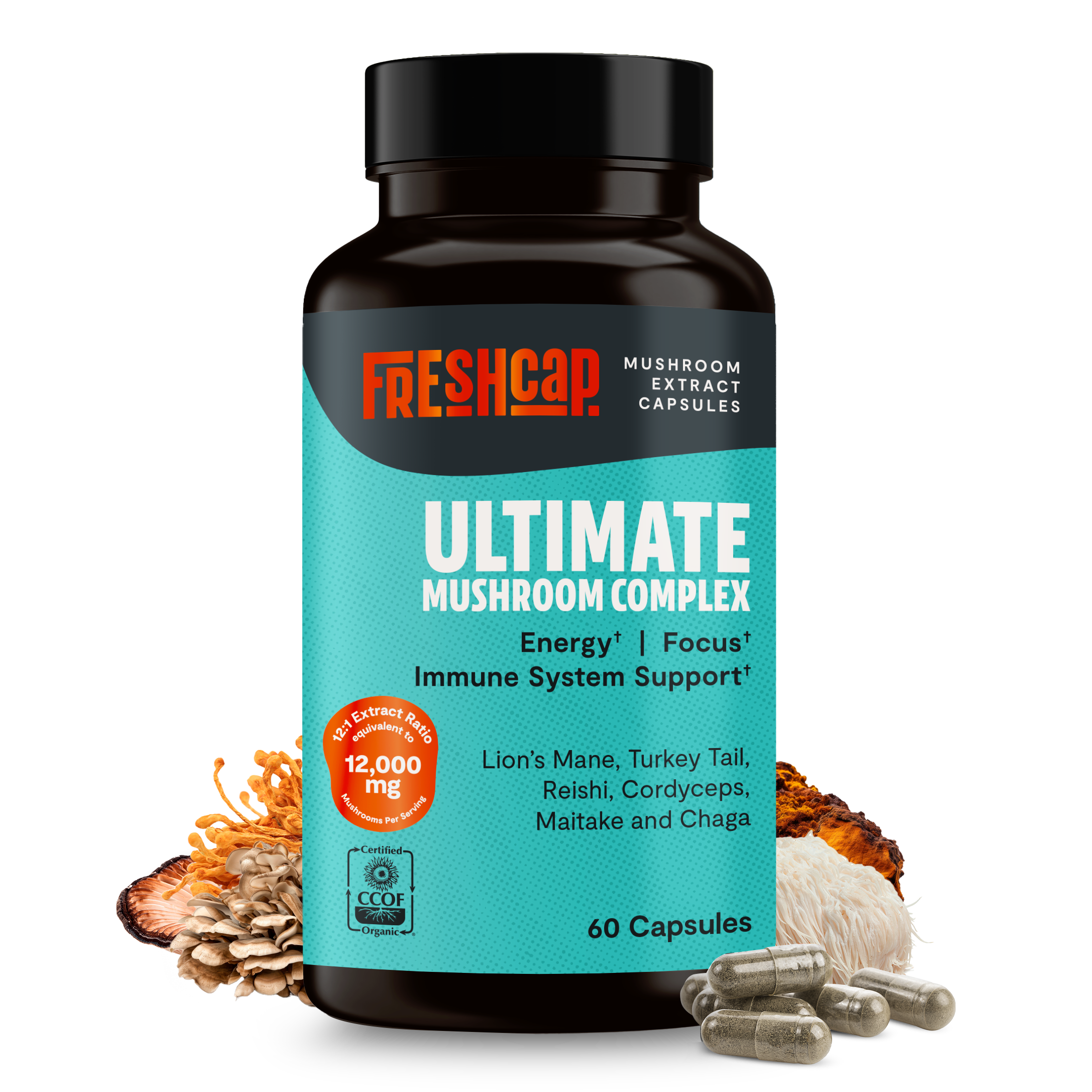 Organic Mushroom Complex Supplement Capsules